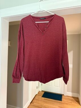 SHEIN Burgundy Long Sleeve Henley Top